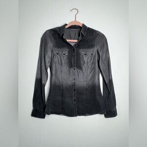 SALSA NWOT Thin Denim Shirt Black Gray Button Down Size XS Long Sleeve